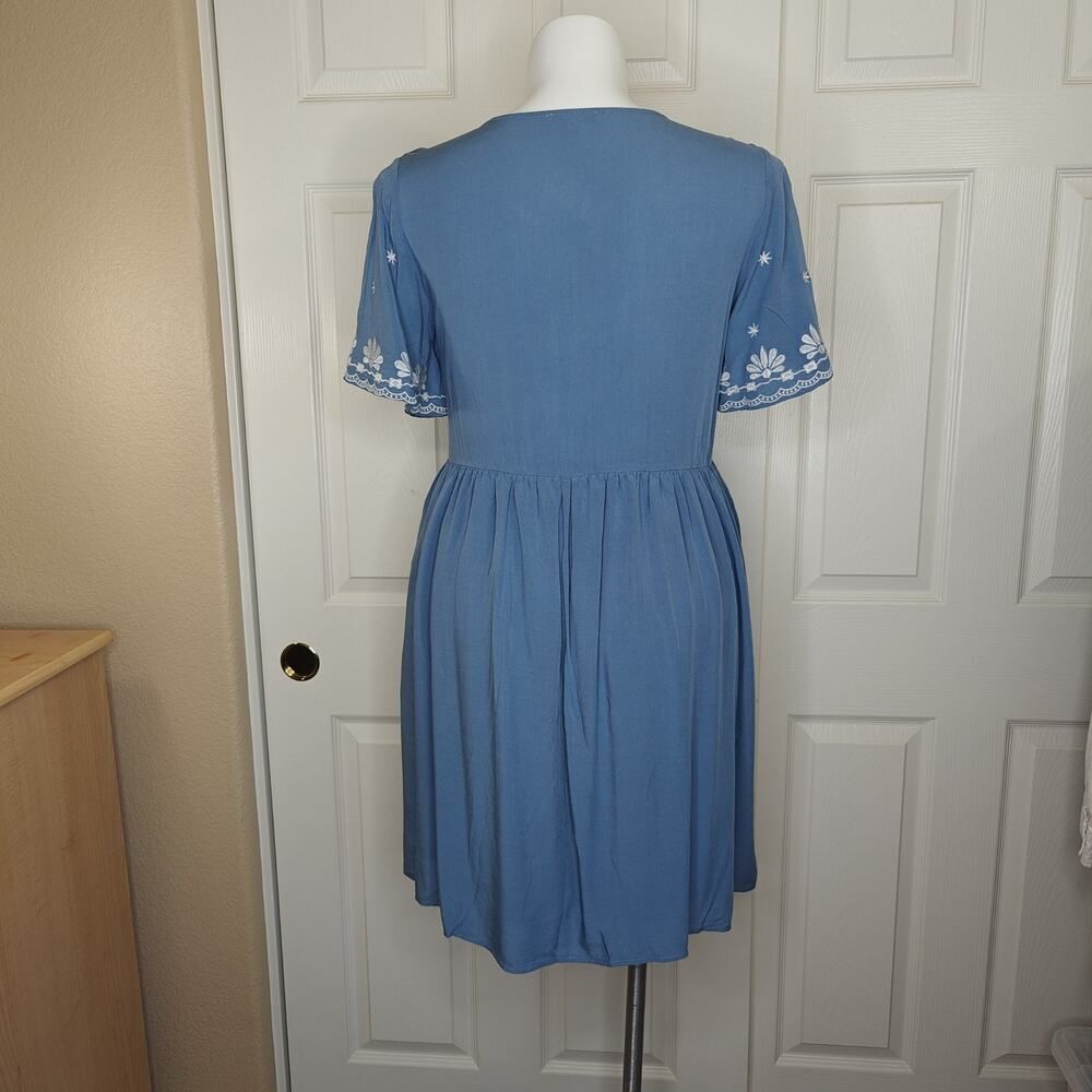Polagram embroidered floral boho short sleeve dress sz L - Picture 6 of 10